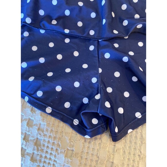 Swimsuit 2 Piece Plus 3X Modest Navy Polka Dot Rouching Separate Short Bottoms - Picture 9 of 12